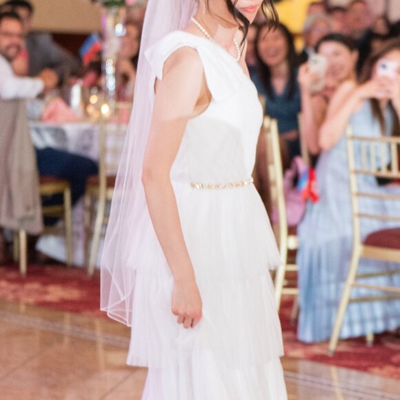 Show Me Your Mumu White Cupcake Tulle Dress with Gold & Pearl Sewn-In Belt - Picture 1 of 4